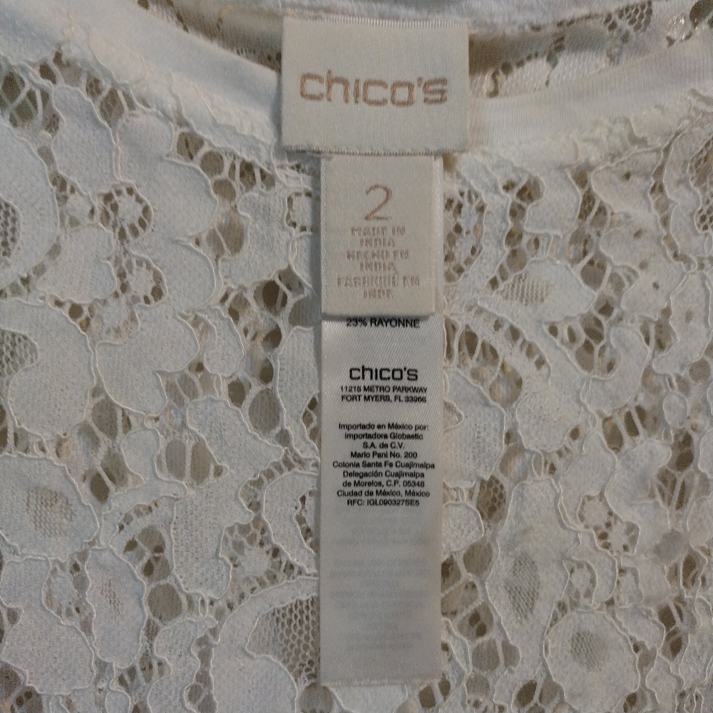 Chicos Tank Top Womens 1 Medium M White Sleeveless Shirt Stretch Blouse Lace - Picture 6 of 8